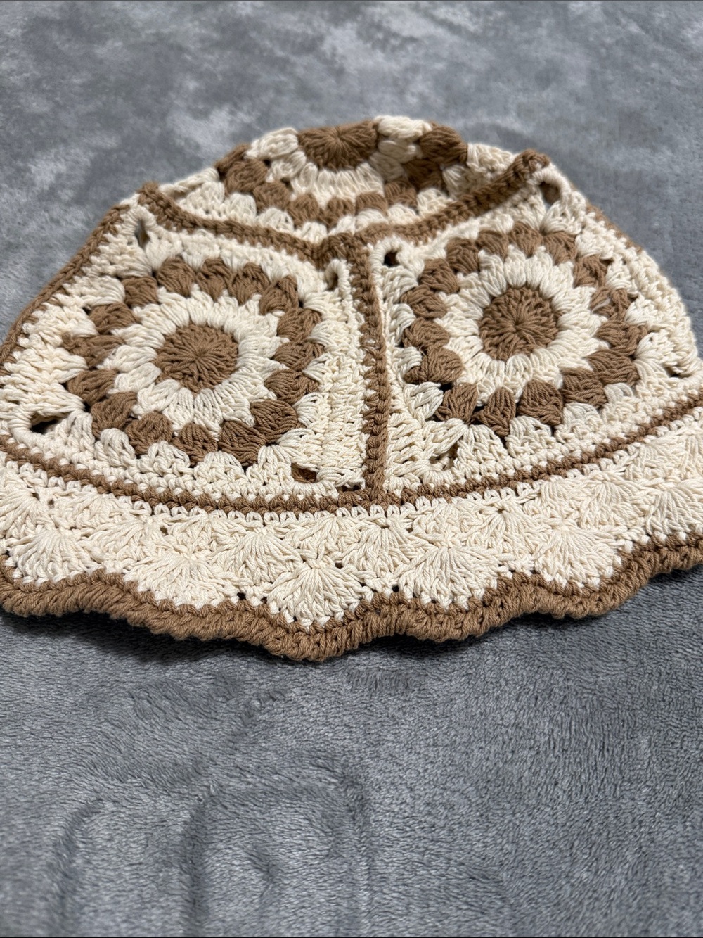 Handmade Cream and Brown Crochet Women's Bucket Hat